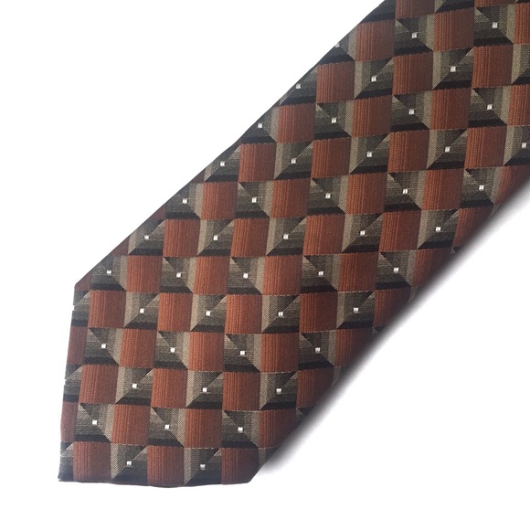 STAFFORD Silk Tie Brown and Rust Diamonds - Picture 1 of 7